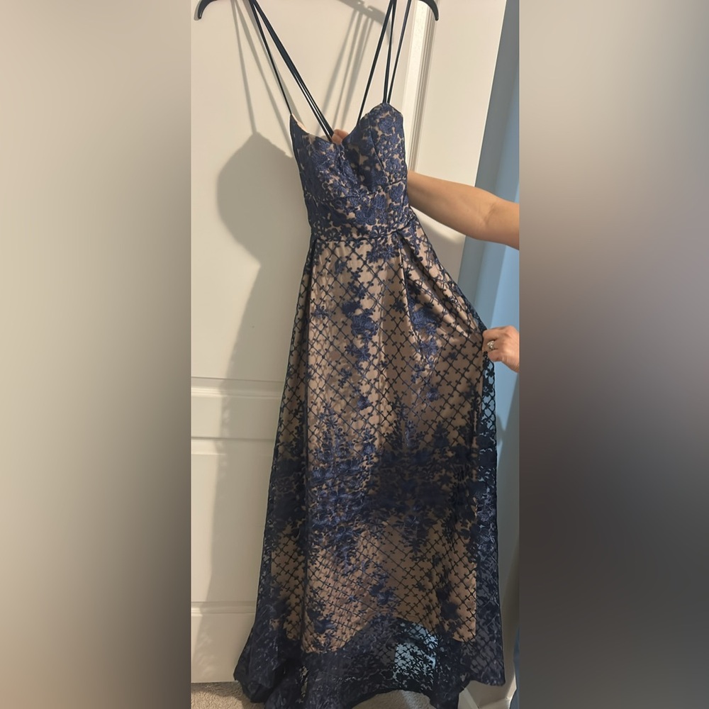 Windsor Blue and Tan Lace Maxi Dress